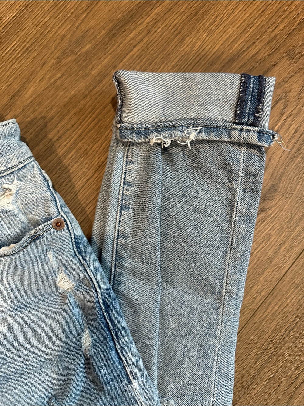 Abercrombie & Fitch Light Blue Distressed Straight Leg Jeans